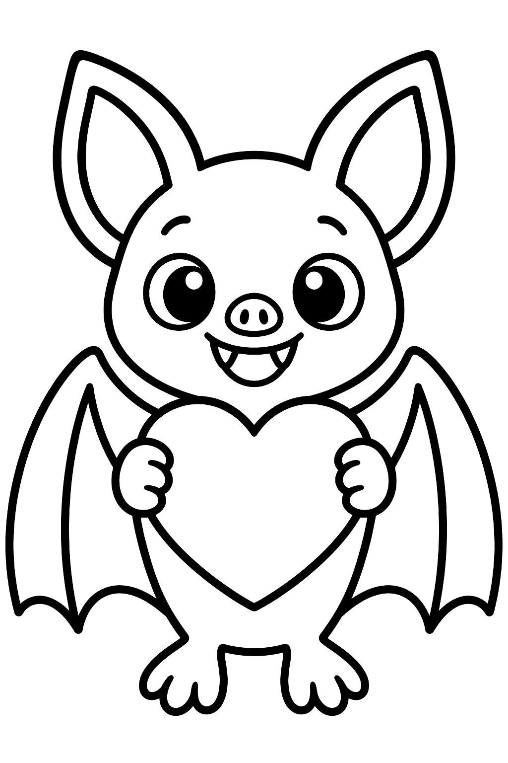 Bat holding a heart coloring page