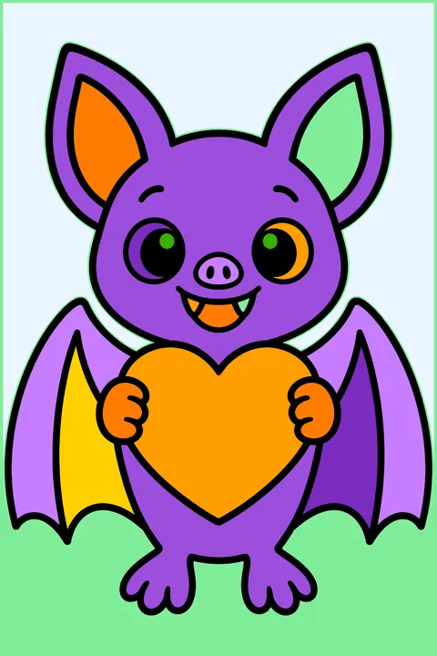 Bat holding a heart coloring page