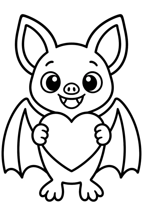 Bat holding a heart coloring page