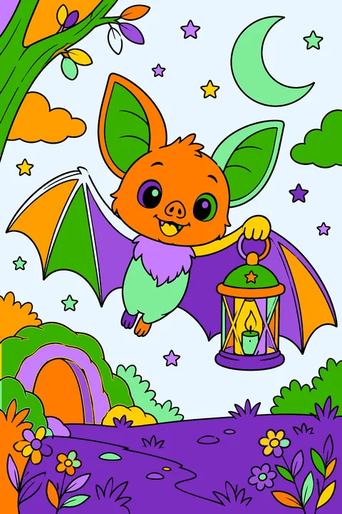 Bat holding a lantern coloring page