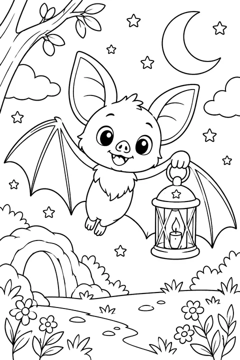 Bat holding a lantern coloring page