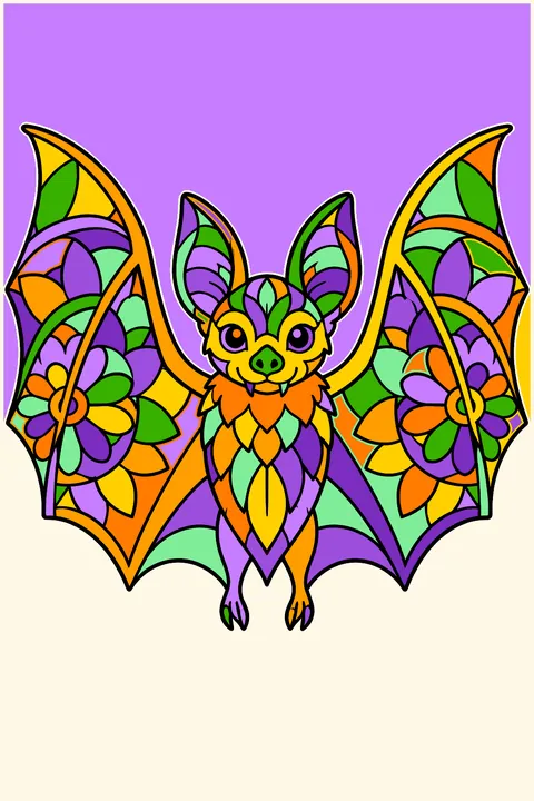 Bat with mandala-patterned wings coloring page