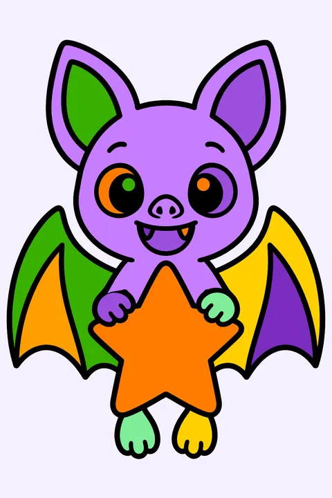 Bat with a star coloring page