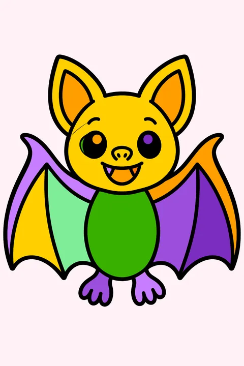 Simple cute bat with spread wings coloring page