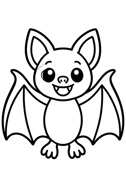 Simple cute bat with spread wings coloring page