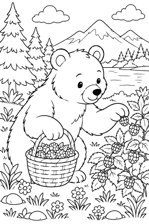 Bear picking berries coloring page