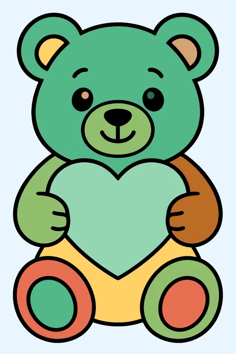 Bear holding a heart coloring page