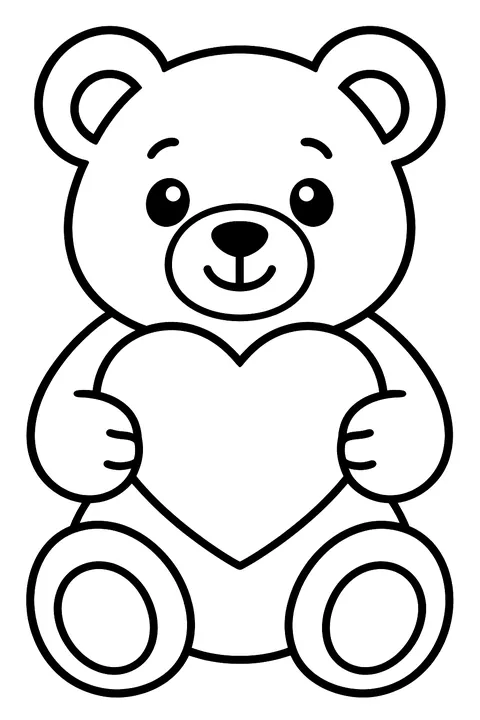 Bear holding a heart coloring page