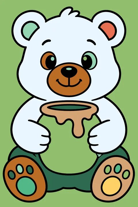 Bear with a honey pot coloring page