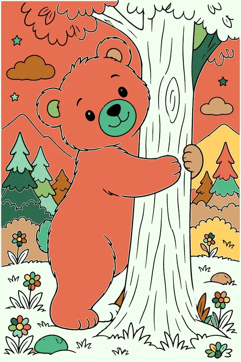 Bear hugging a tree coloring page