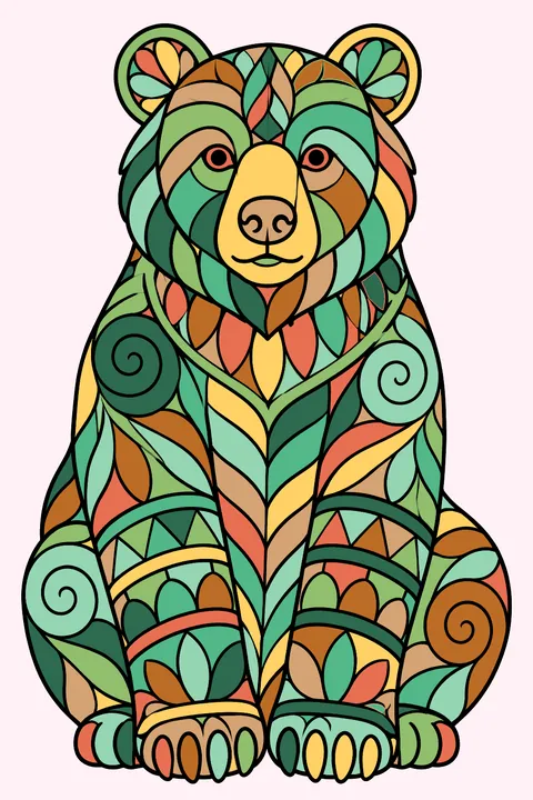 Bear with zentangle patterns coloring page