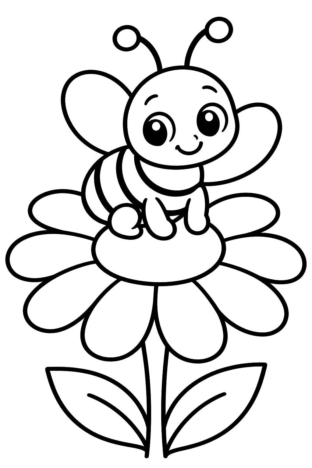 Baby bee sitting on top of a big daisy coloring page