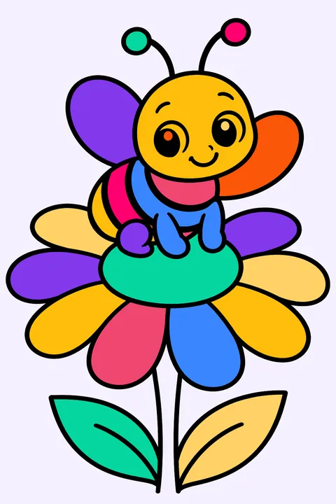 Baby bee sitting on top of a big daisy coloring page