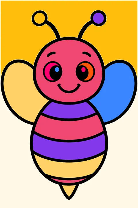Smiling bumblebee with big round wings and a striped body coloring page