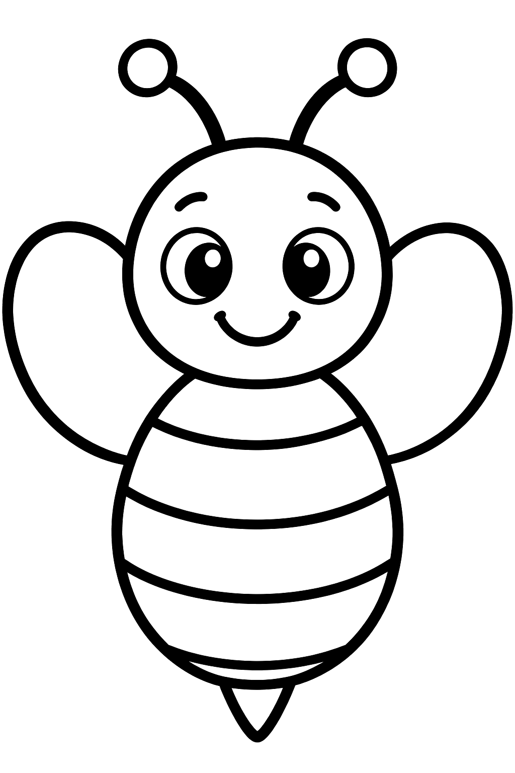 Smiling bumblebee with big round wings and a striped body coloring page