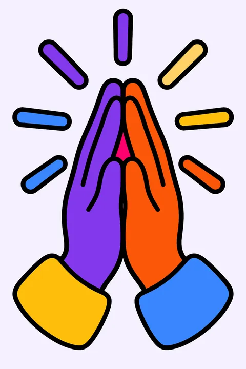 Praying hands with simple rays of light shining behind them coloring page