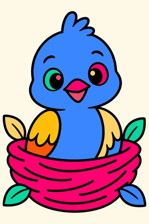 Baby bird in a nest coloring page