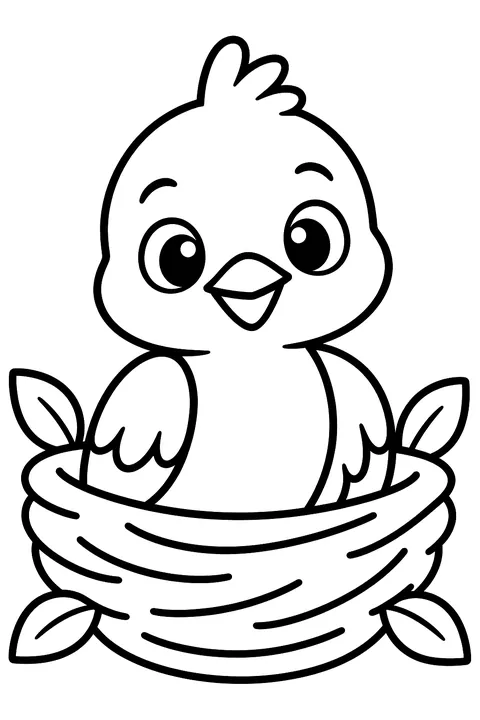 Baby bird in a nest coloring page