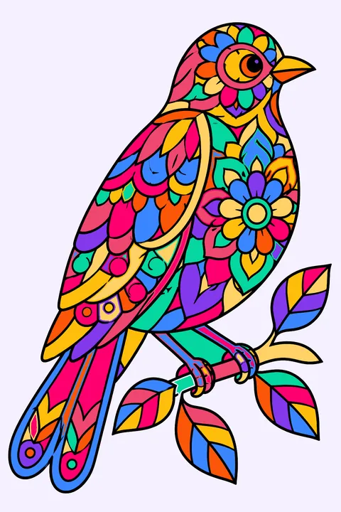 Bird made of intricate mandala patterns coloring page