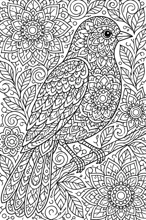 Bird made of intricate mandala patterns coloring page