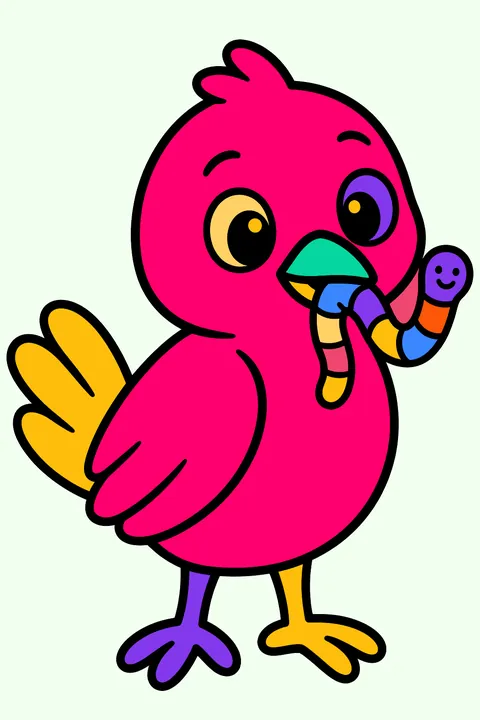 Bird holding a worm coloring page