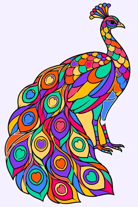 Peacock with richly detailed feather patterns coloring page