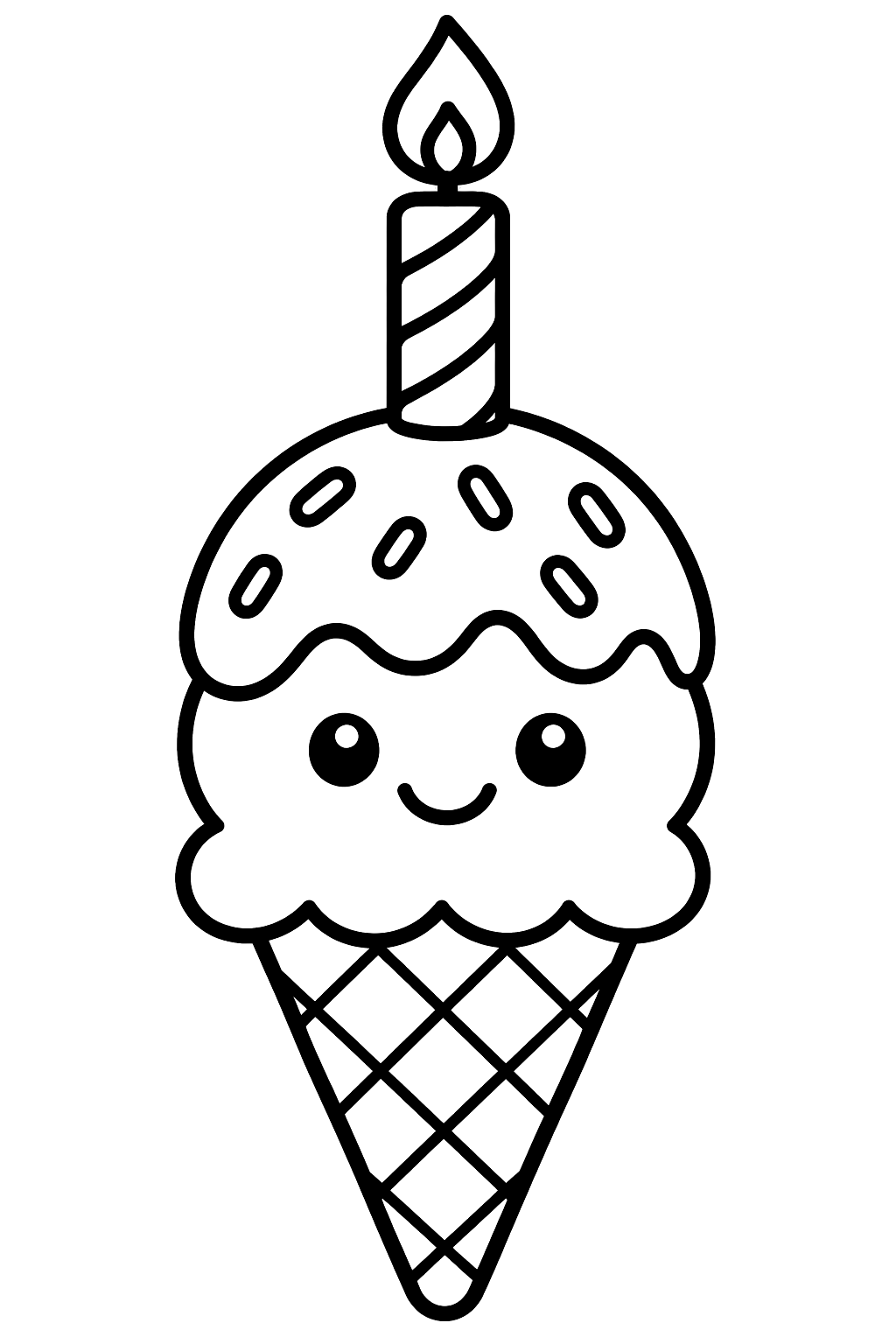 Ice cream cone with a birthday candle on top coloring page