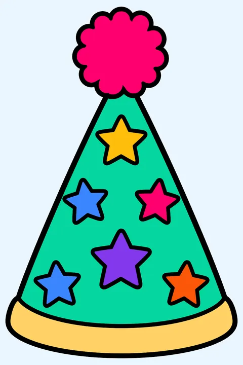 Party hat decorated with stars and a fluffy pom pom coloring page