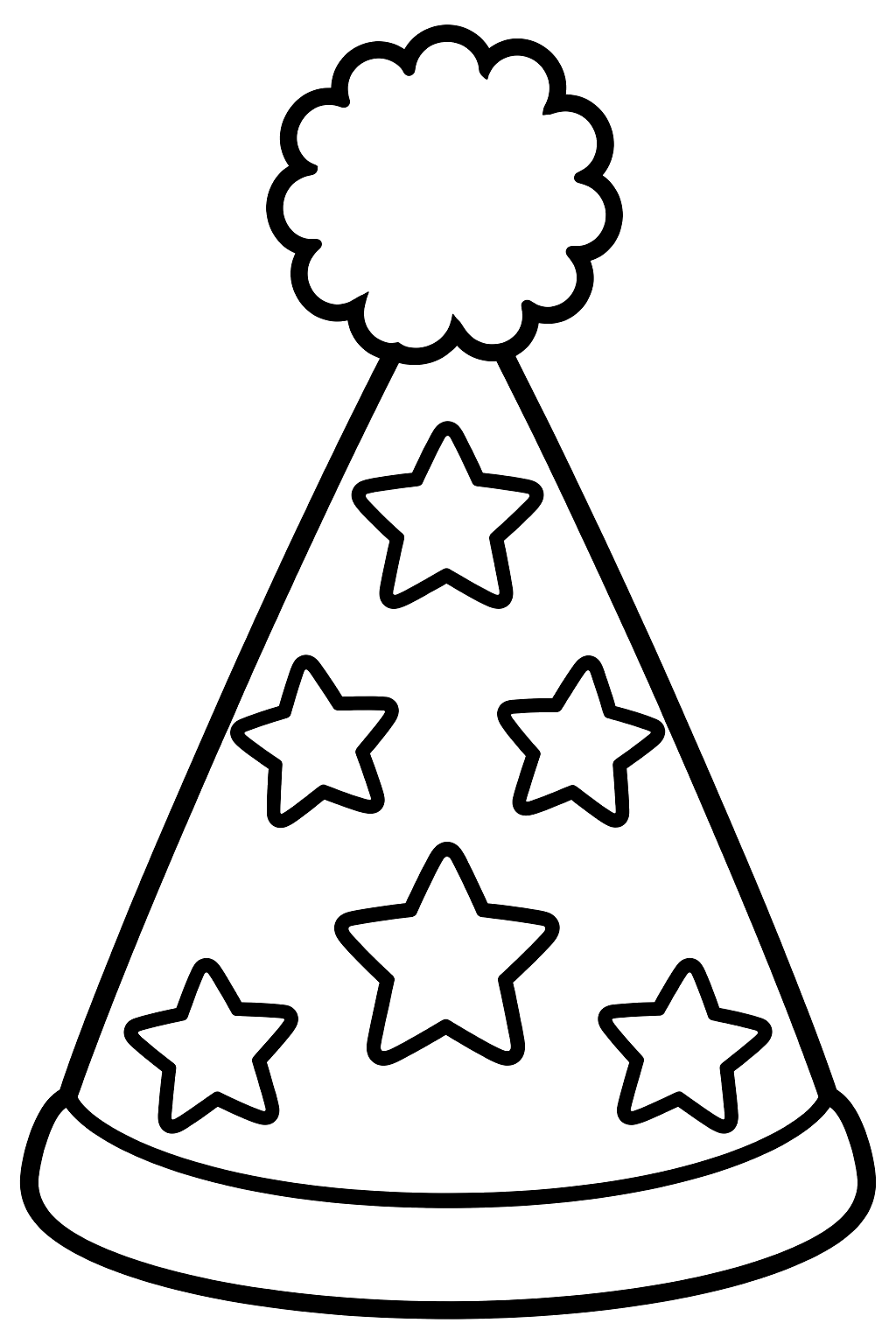 Party hat decorated with stars and a fluffy pom pom coloring page