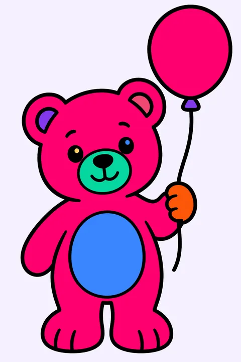 Teddy bear holding a single balloon on a string coloring page