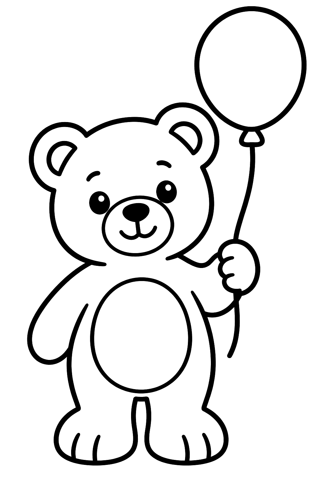 Teddy bear holding a single balloon on a string coloring page