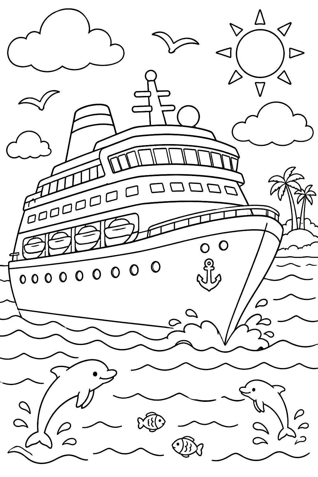 Cruise ship on the ocean coloring page