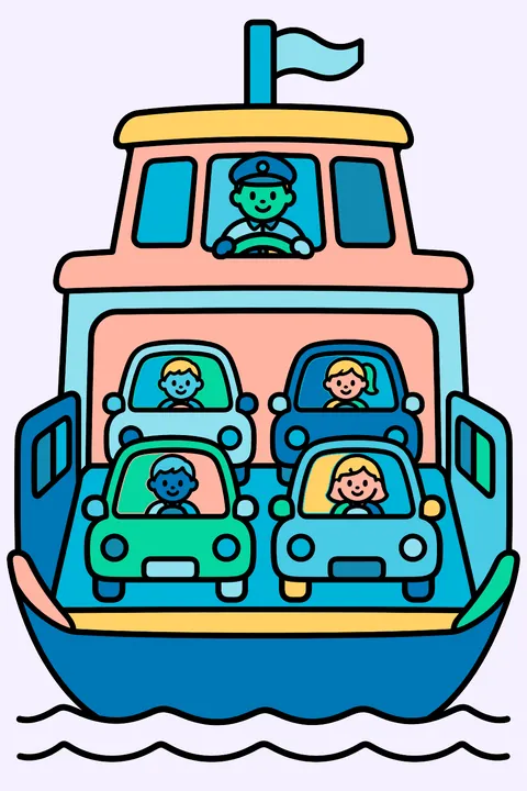 Ferry with cars coloring page