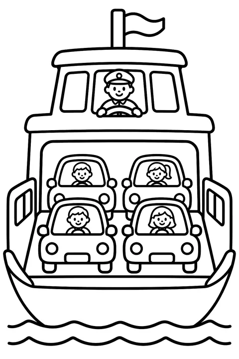 Ferry with cars coloring page