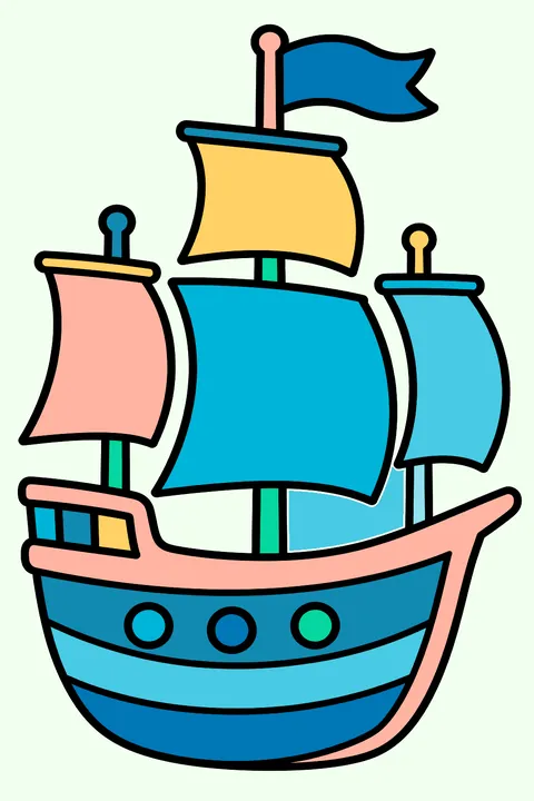 Pirate ship with sails and a flag without symbols coloring page