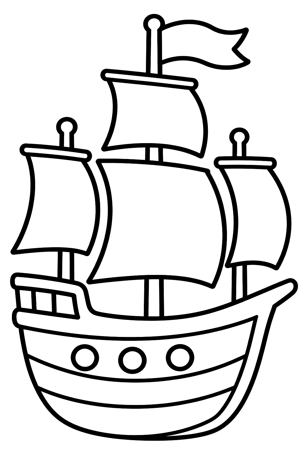 Pirate ship with sails and a flag without symbols coloring page