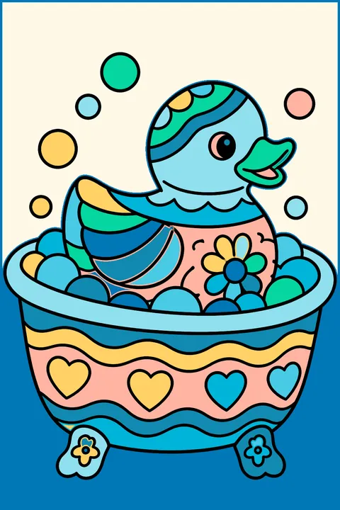 Rubber duck boat in a bath coloring page