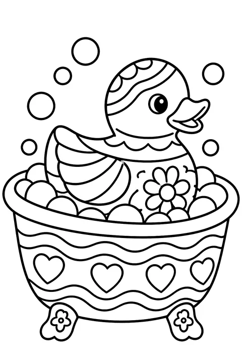 Rubber duck boat in a bath coloring page