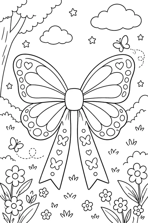 a bow with butterfly wings pattern coloring page