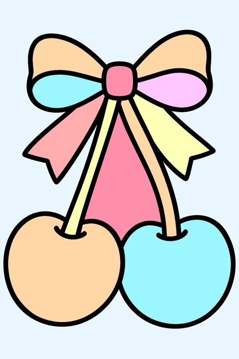 cherries tied with a bow coloring page