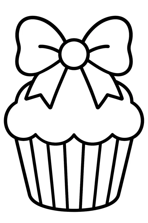 a cupcake with a bow topper coloring page