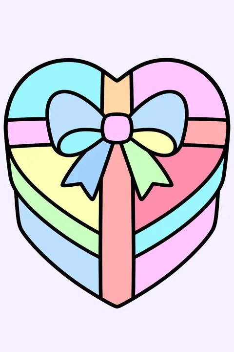 a heart box with a bow coloring page