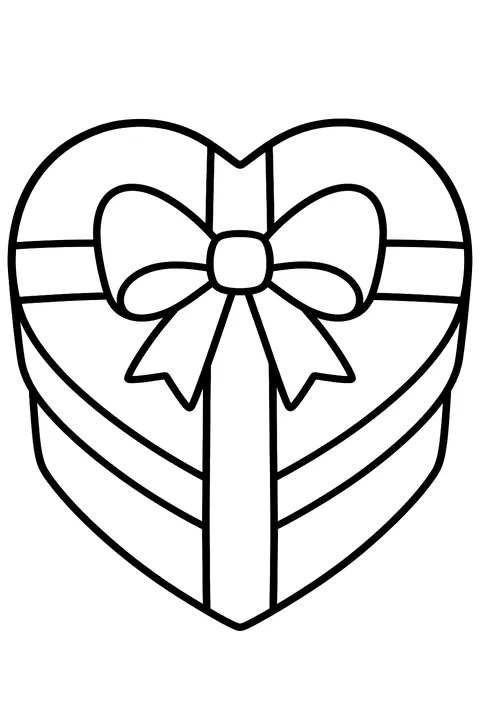 a heart box with a bow coloring page