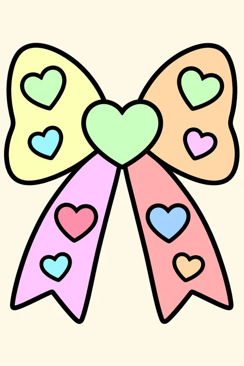 a bow decorated with hearts coloring page