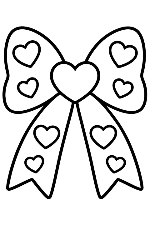 a bow decorated with hearts coloring page
