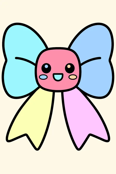 a kawaii bow with a face coloring page