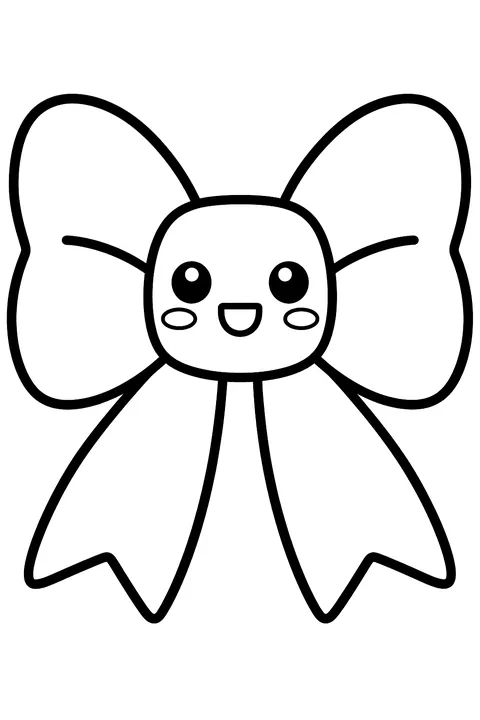 a kawaii bow with a face coloring page