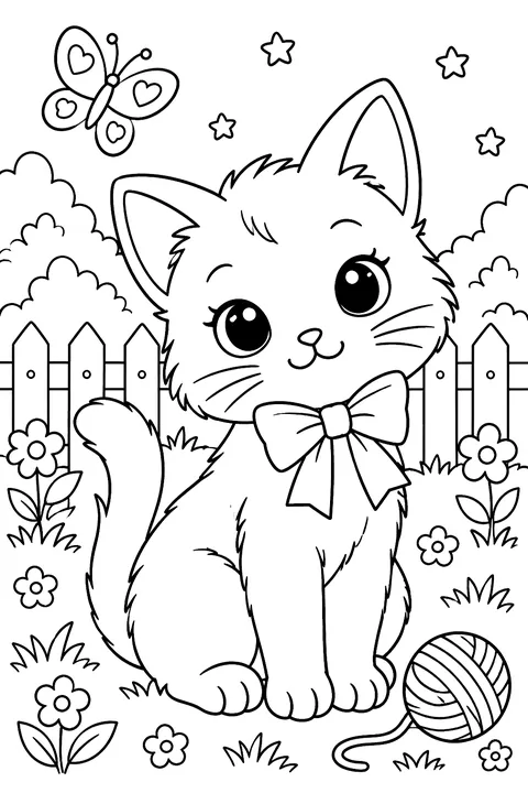 a kitten wearing a bow coloring page