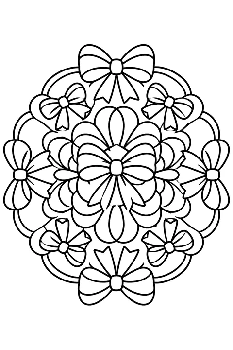 a mandala made of bows coloring page
