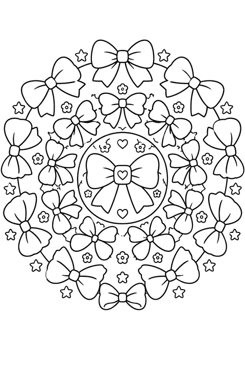 a round mandala made of bows coloring page